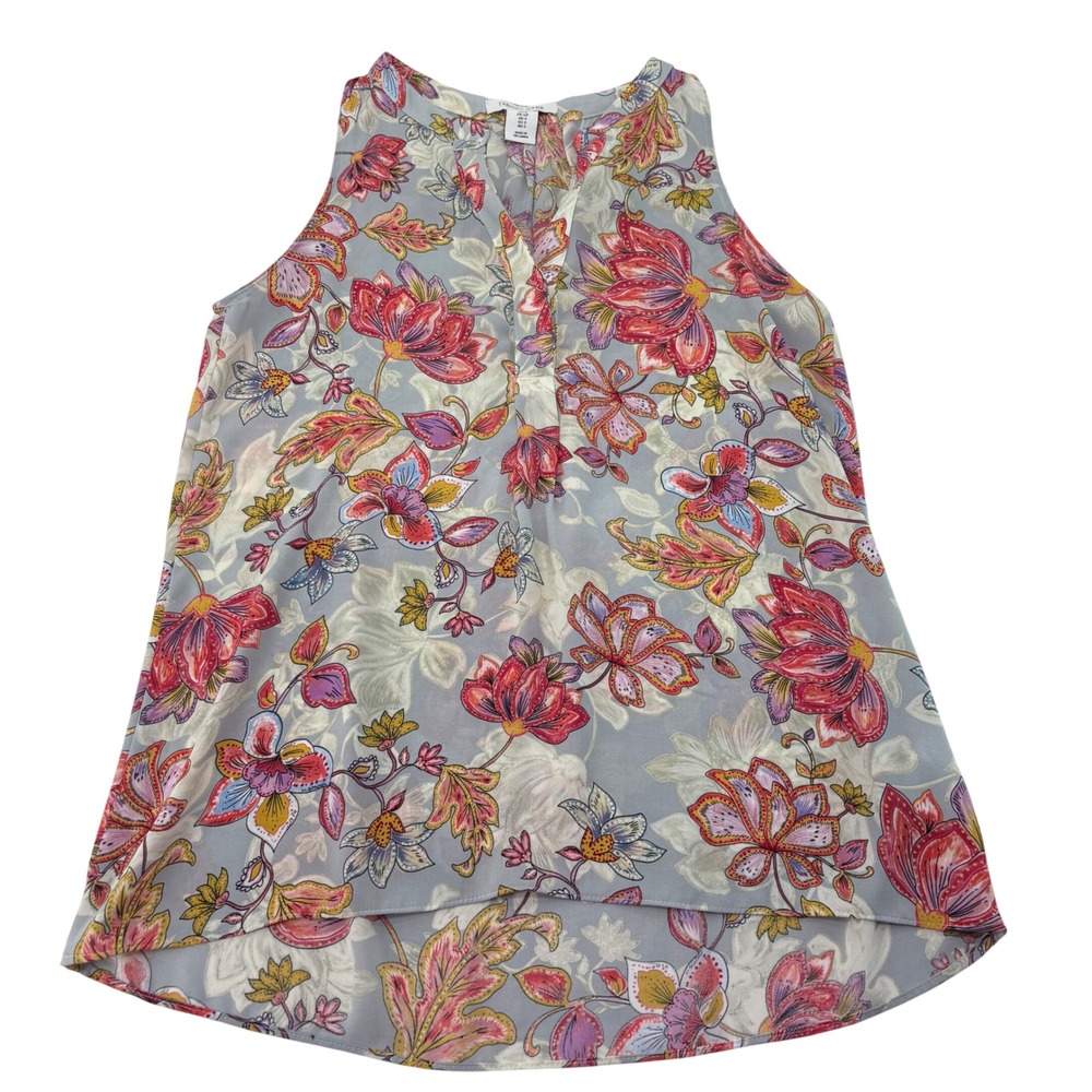 Tabitha Webb Womens Grey Pink Floral Paisley Sleeveless Split Neck Blouse Small